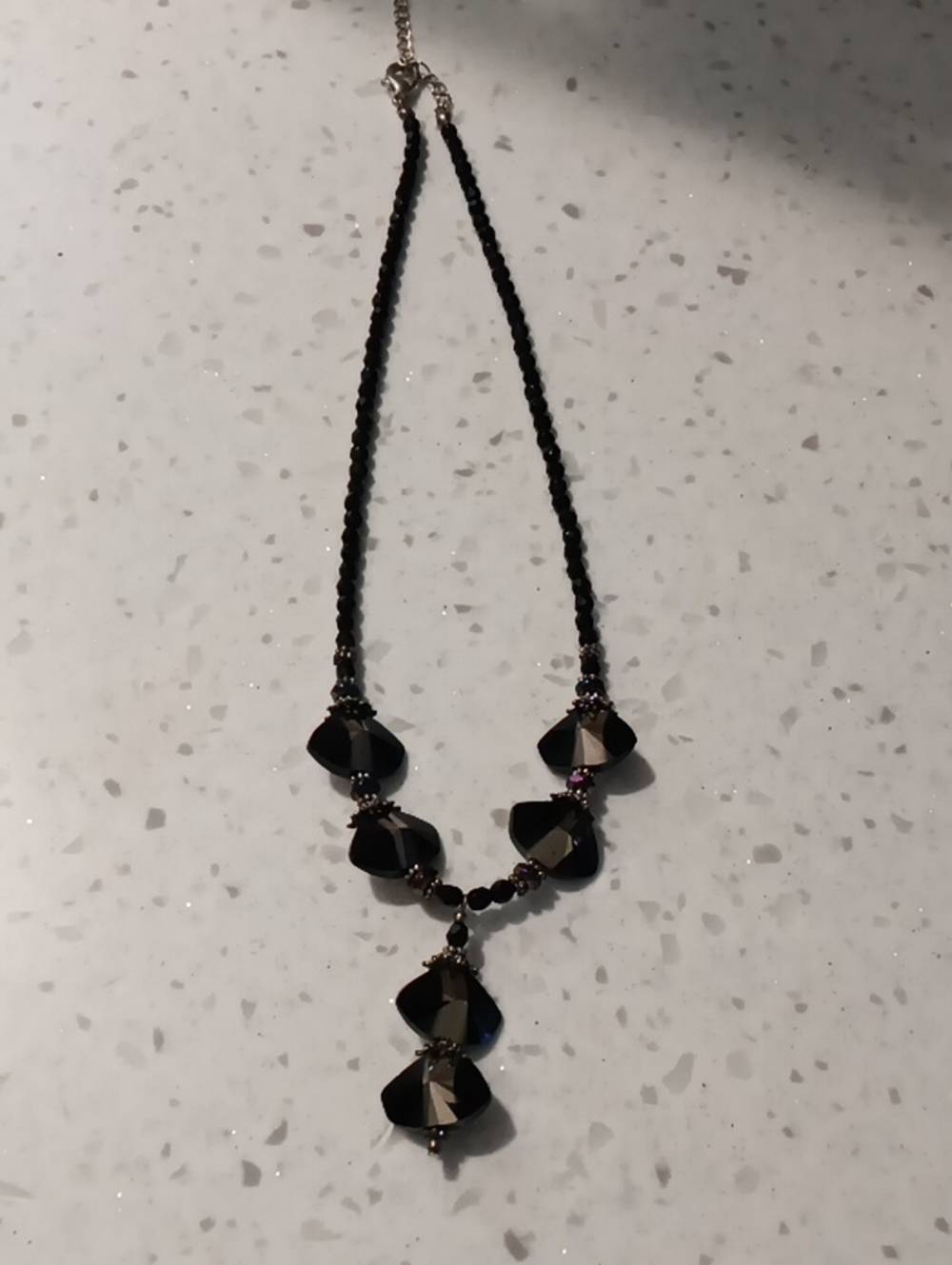 Hand Made Black Faceted Drop Necklace Polished Real Stone Beads Women's Jewelry